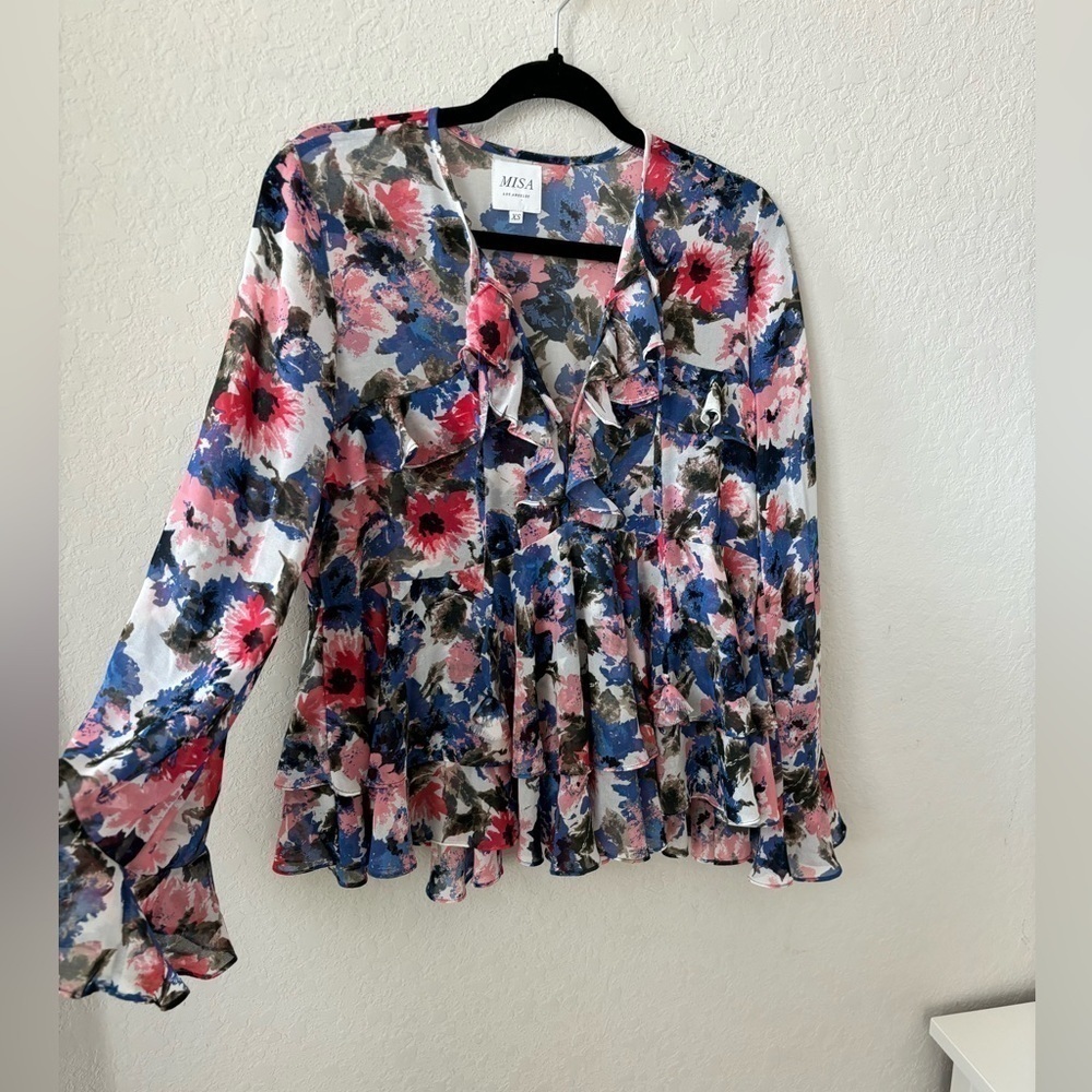 MISA Los Angeles Damaris Top Floral Ruffle Blouse Size XSmall - Picture 8 of 12